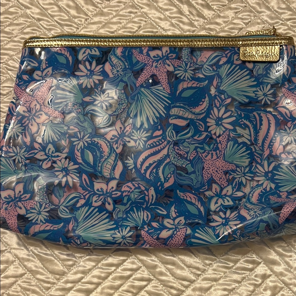 Lilly Pulitzer Blue and Pink Floral Cosmetic Bag
